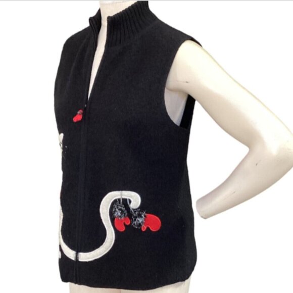 Coldwater Creek M Black Boiled Wool Winter Zip Vest Breezy Evenings Cat 35K - Picture 5 of 11